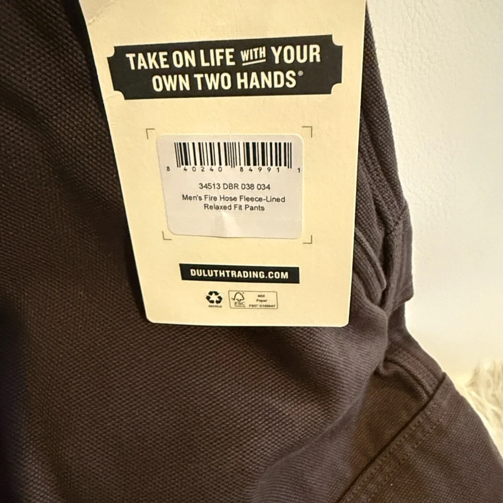 NWT - Duluth Trading Co Men's Dark Brown Fleece lined Cargo Pants: 38 x 34 - Picture 9 of 13